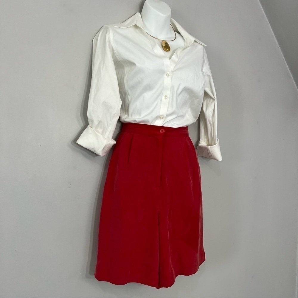 Vintage red 100% silk shorts size large high waist long trouser shorts retro - Picture 12 of 12